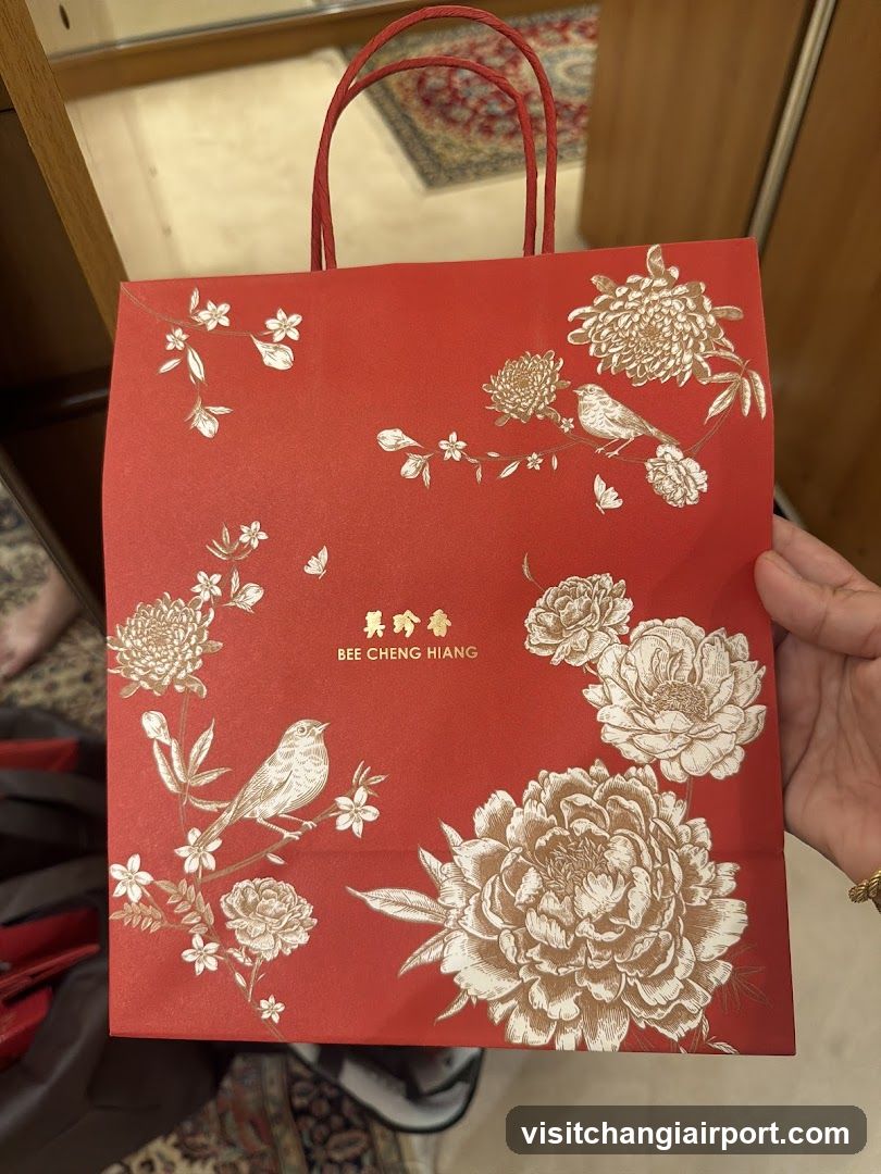 Red Gift Bag with Floral Design