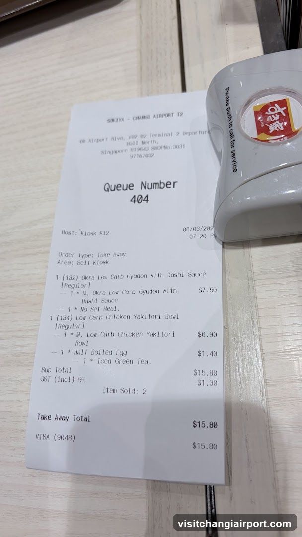Receipt with food items