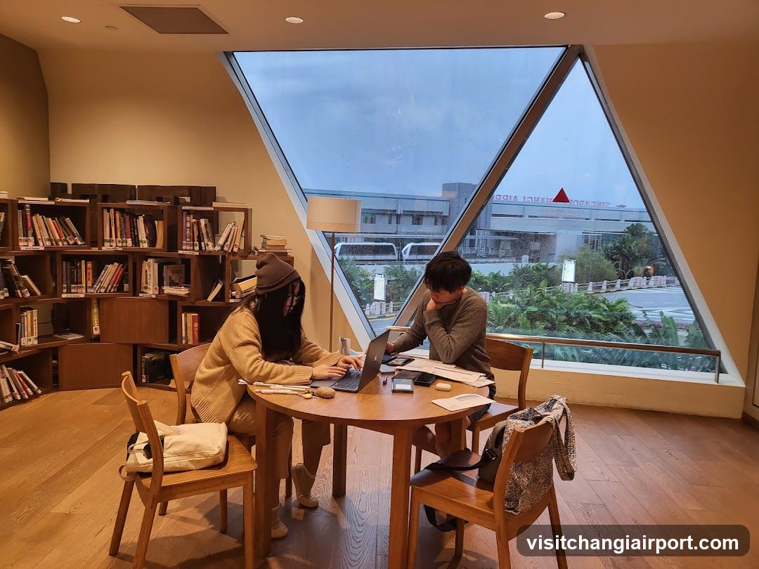 Cozy Library Corner with Laptop Users