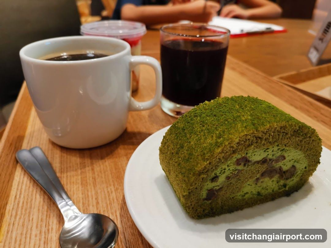 Matcha Cake Roll with Coffee and Soda