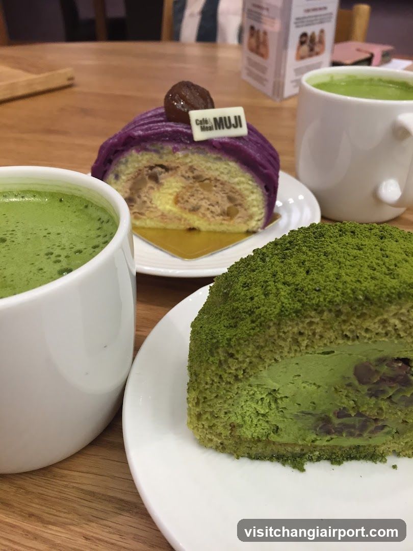 Matcha and Purple Roll Cake at Cafe Muji