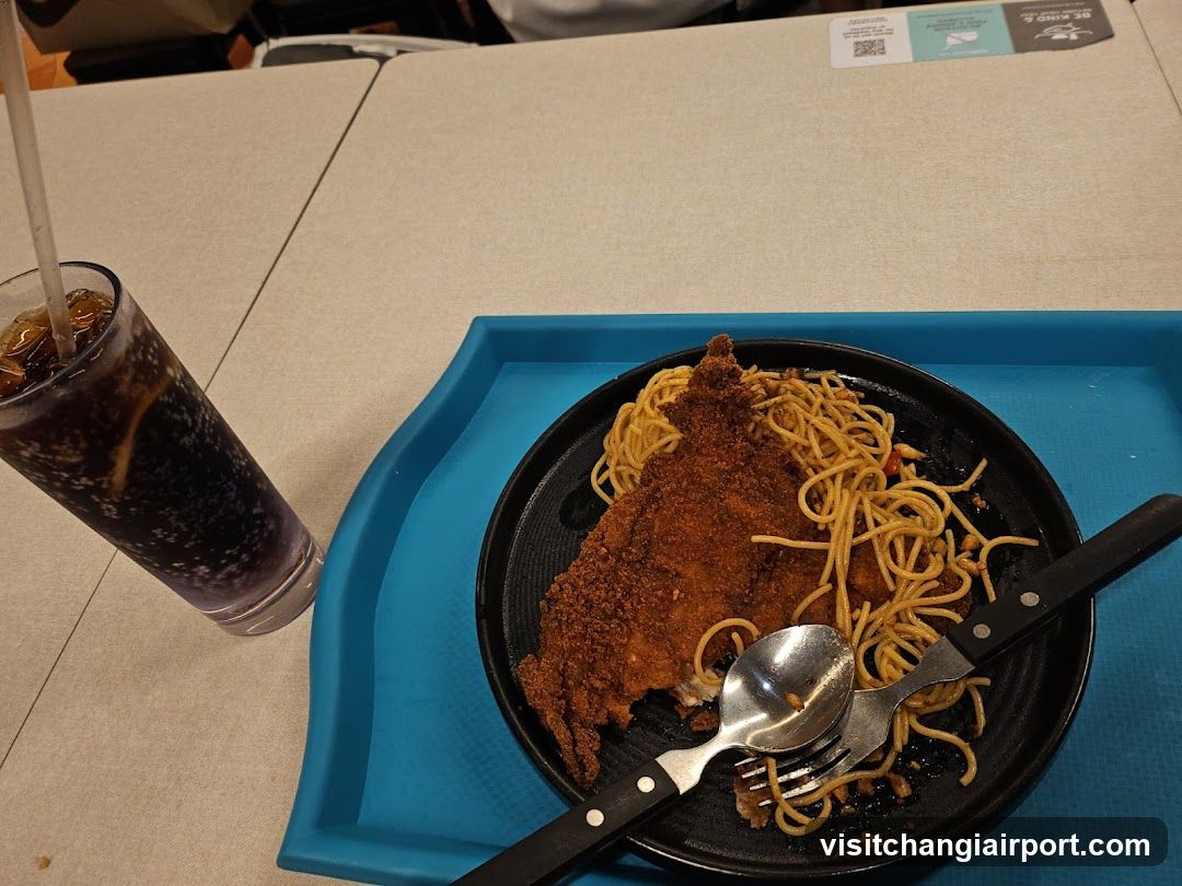 Eating Meal with Fried Chicken and Pasta