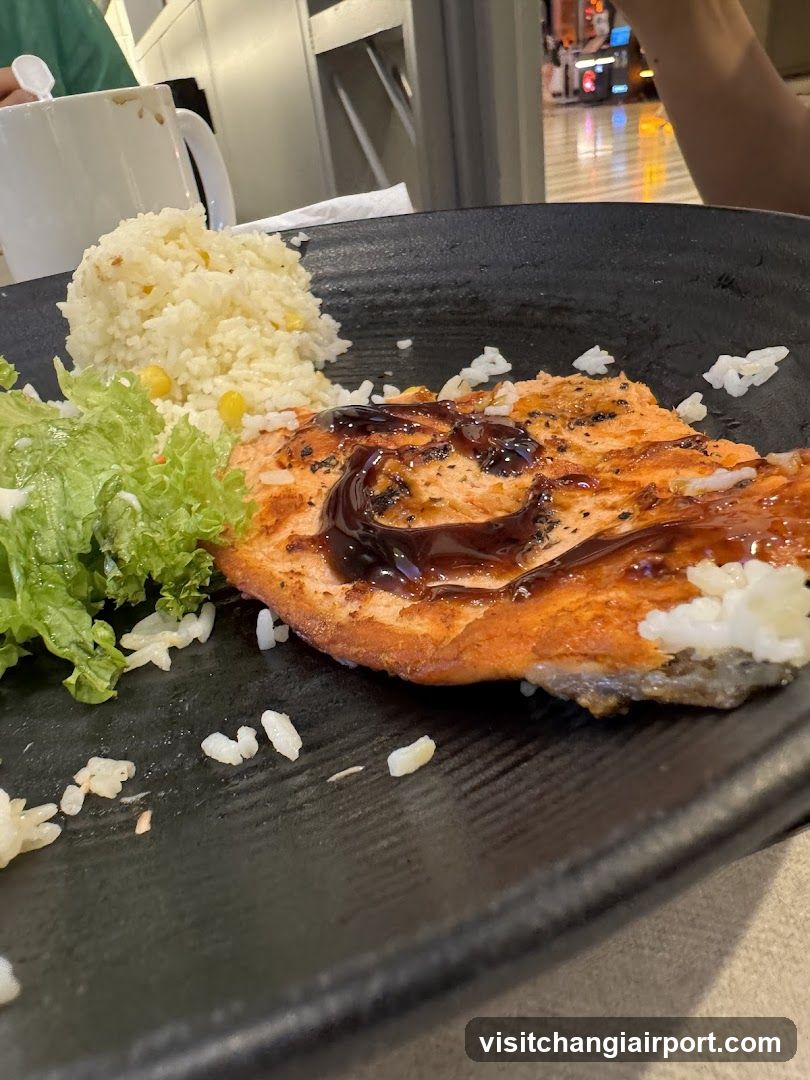 Grilled Salmon with Rice and Salad