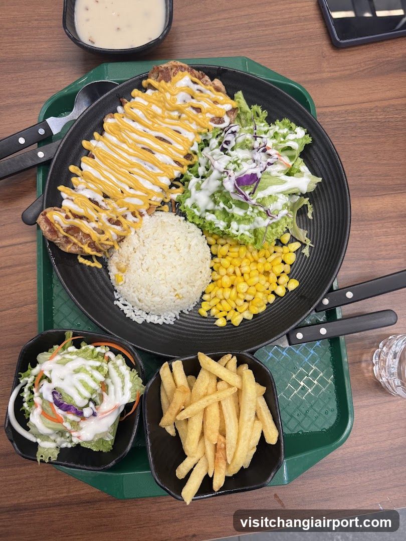 Fried Chicken Rice Bowl with Salad and Fries