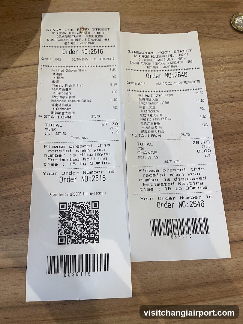 Receipts from Singapore Food Street