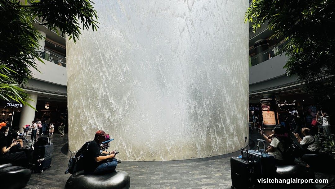 Shopping Mall Interior with Waterfall Feature