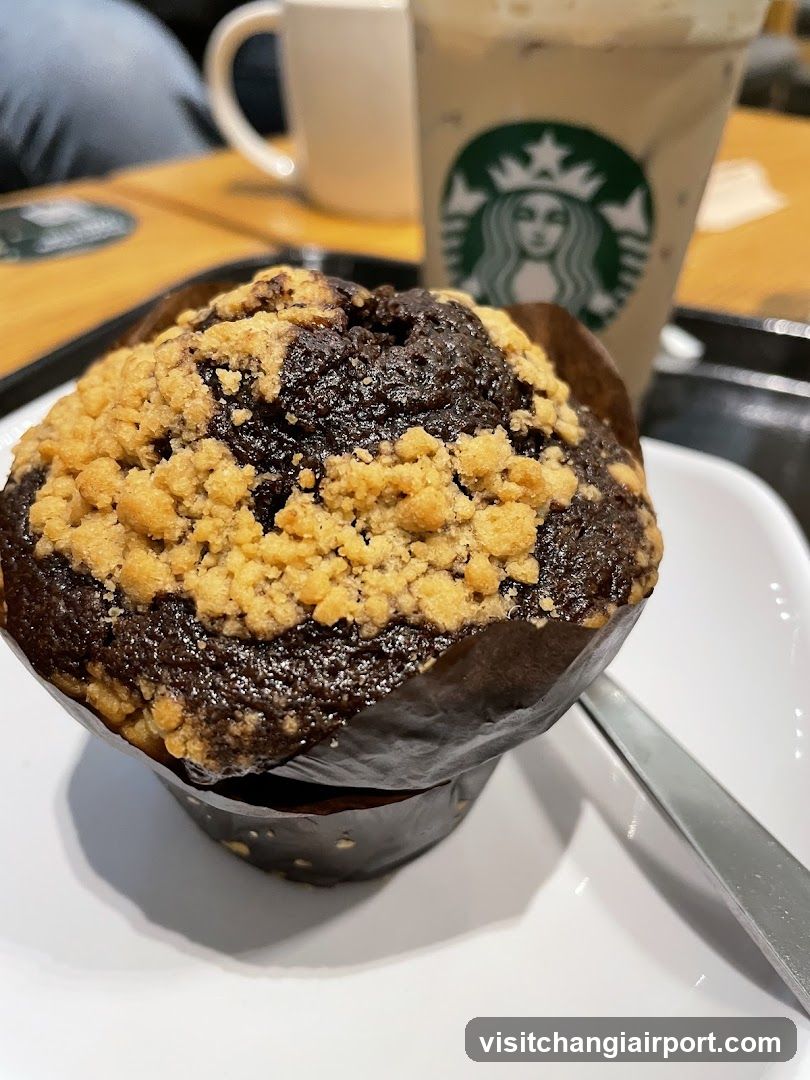 Chocolate Muffin with Crumble Topping and Iced Coffee