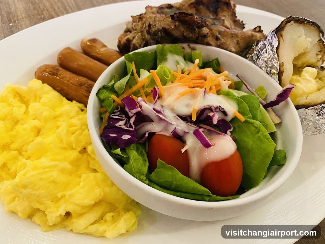 Breakfast Plate with Salad and Grilled Chicken