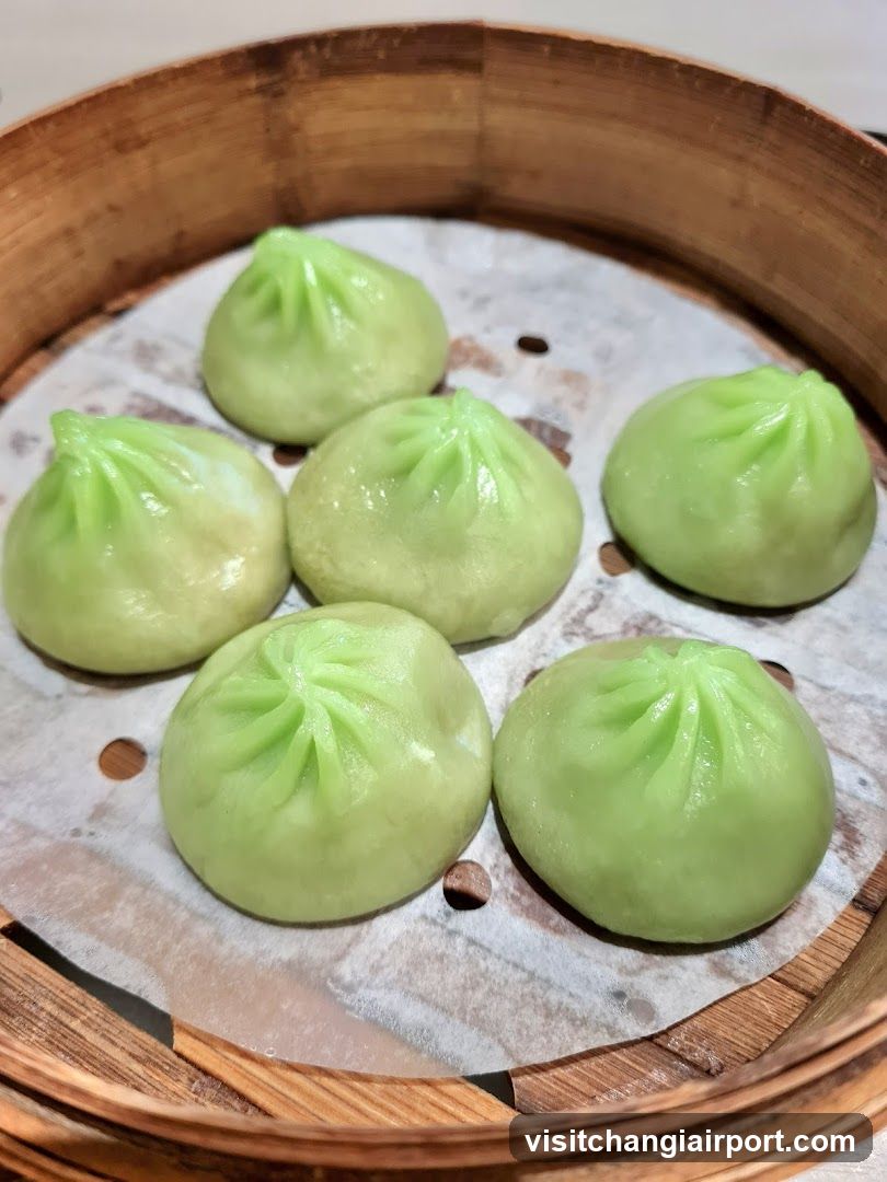 Green Dumplings in Bamboo Steamer