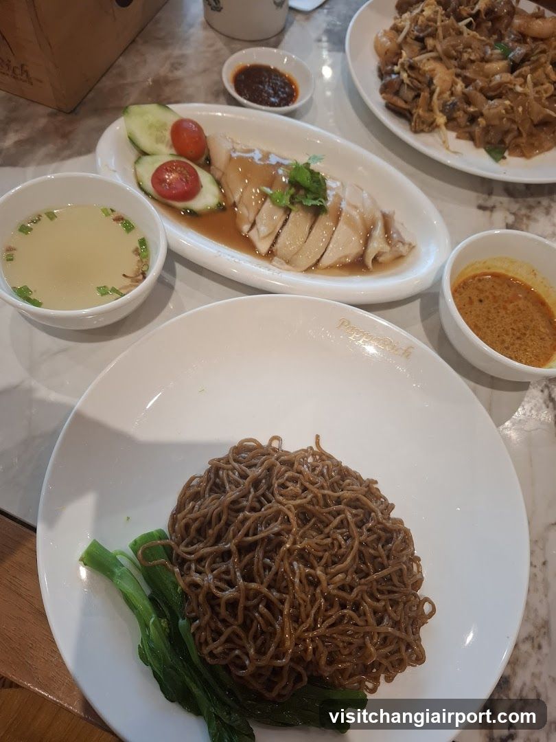 Hainanese Chicken Rice and Noodles Meal