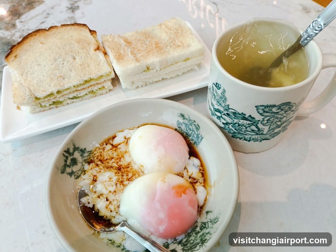 Breakfast Meal with Toast and Poached Eggs