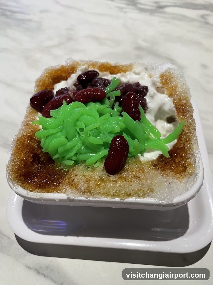 Green Cereal Dessert with Red Beans and Cream