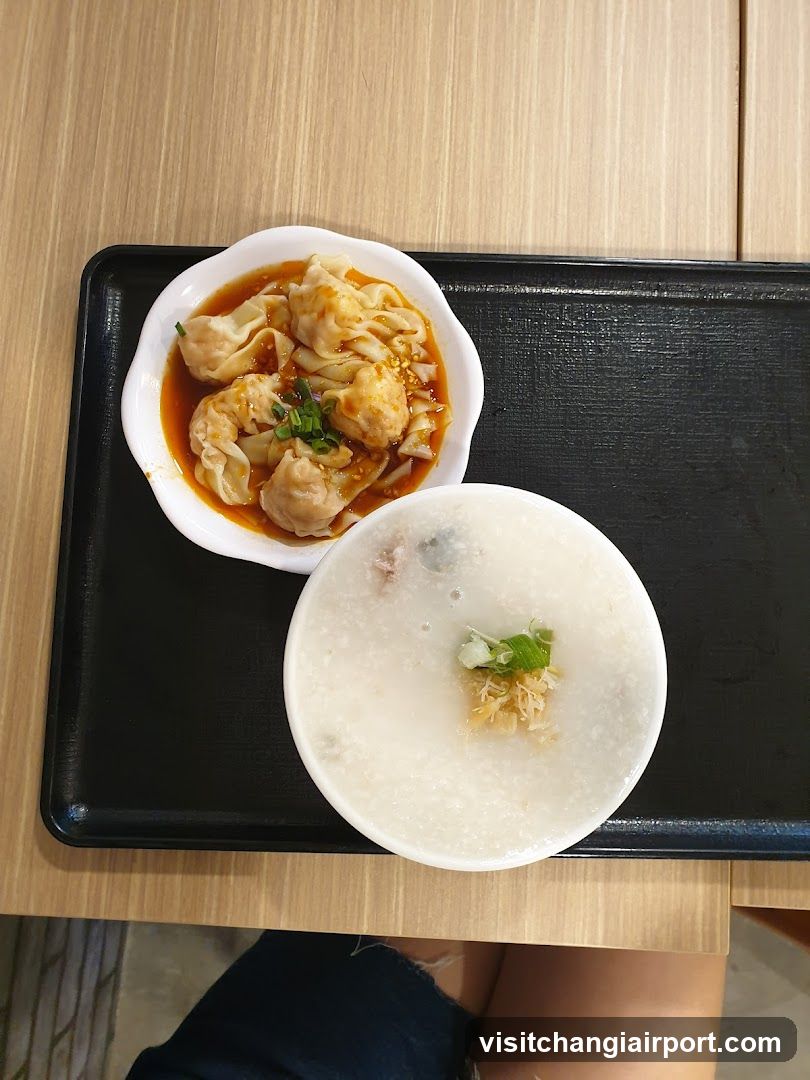Dish with dumplings and congee