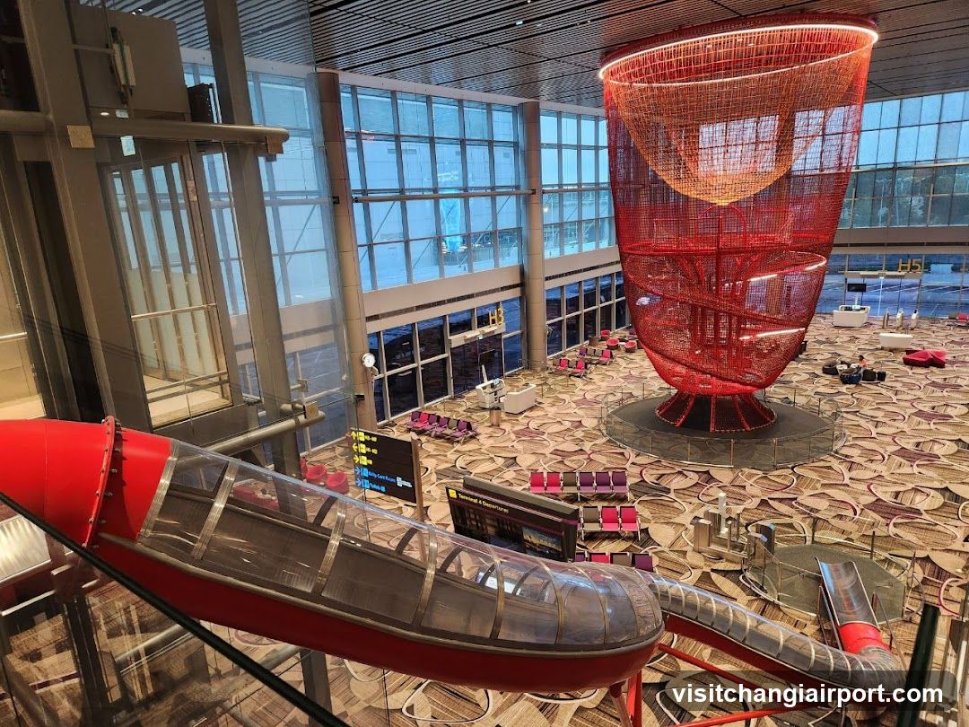 Airport Interior with Red Sculpture