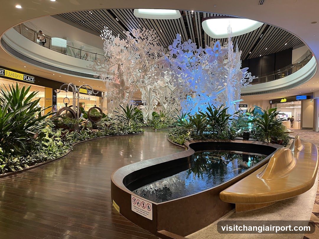 Indoor Mall Atrium with Water Feature and Sculpture