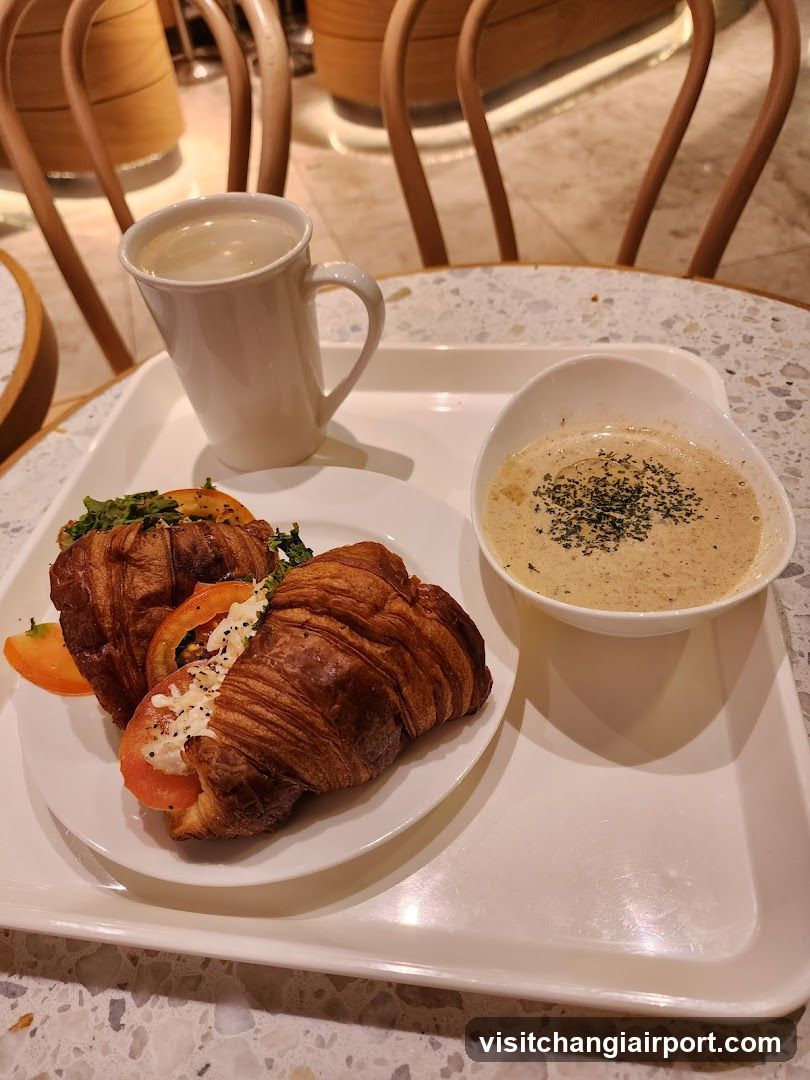 Croissant and Soup Meal