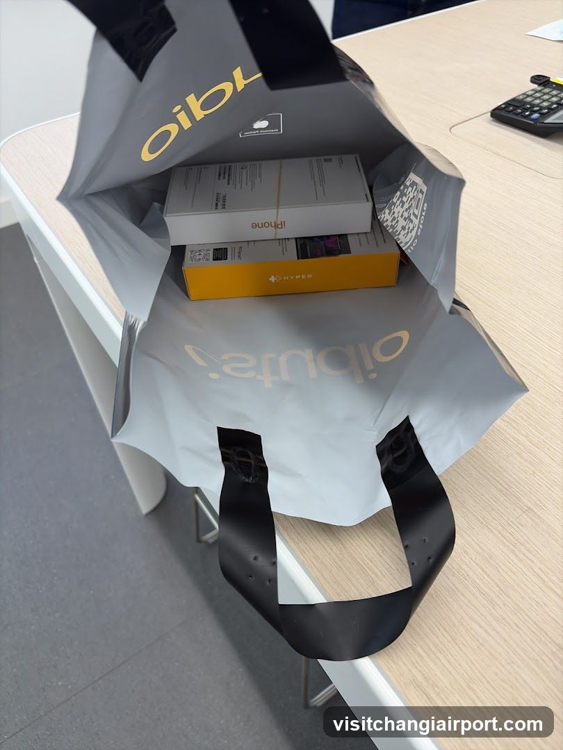 Shopping bag with electronics boxes