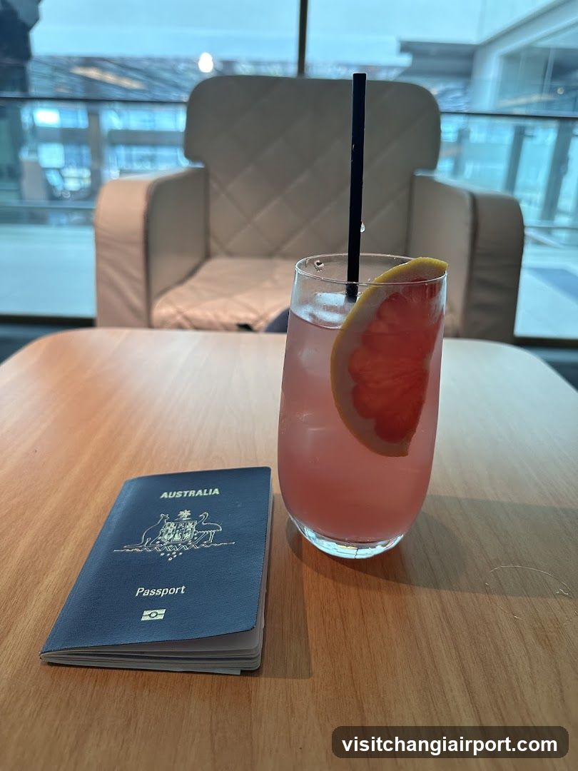 Passport and Drink at Airport Lounge
