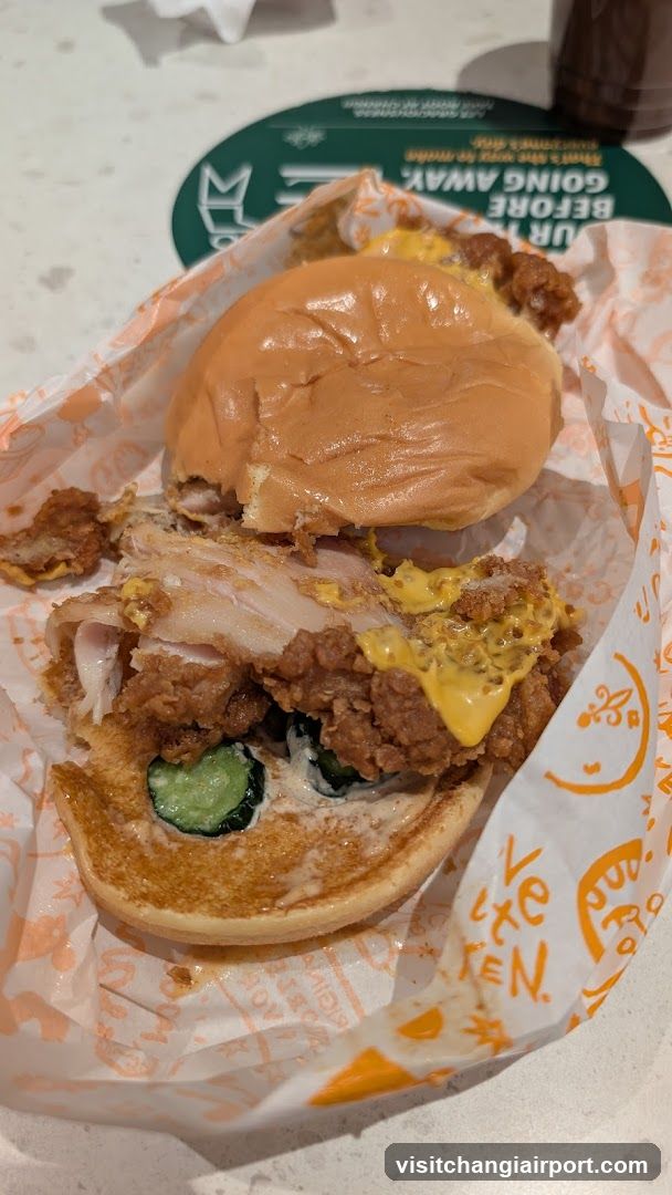 Fried Chicken Sandwich with Pickles and Mustard