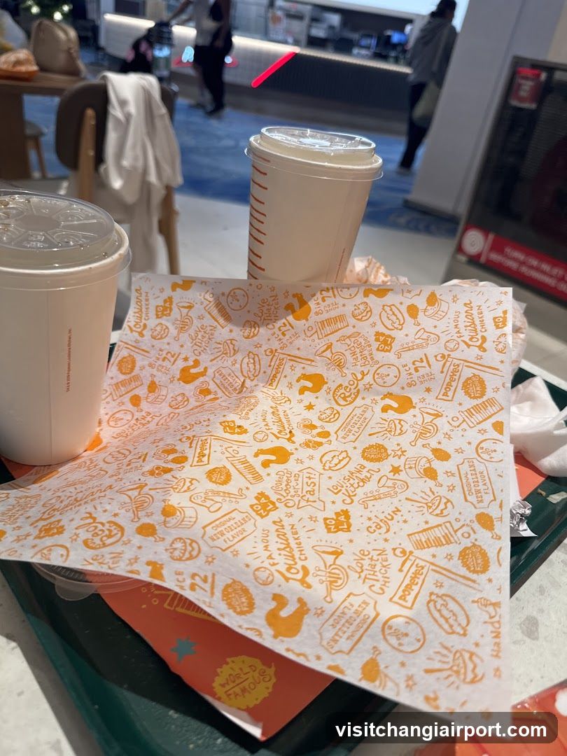 Food Tray with Drinks and Wrappers