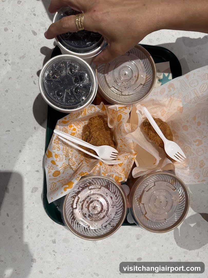 Takeout Meal with Fried Chicken and Drinks