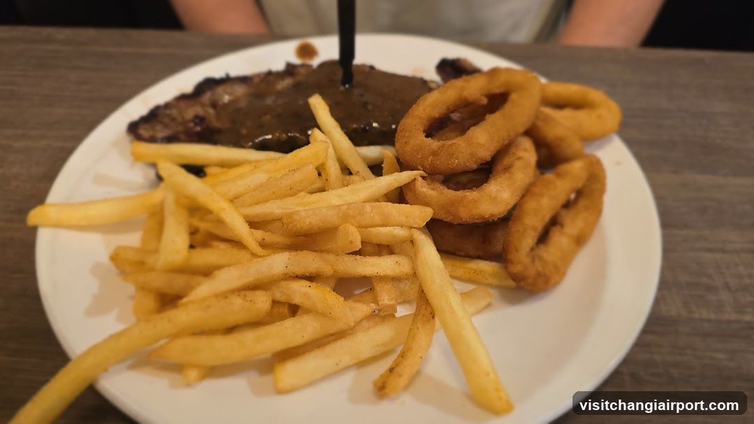 Steak with Fries and Onion Rings