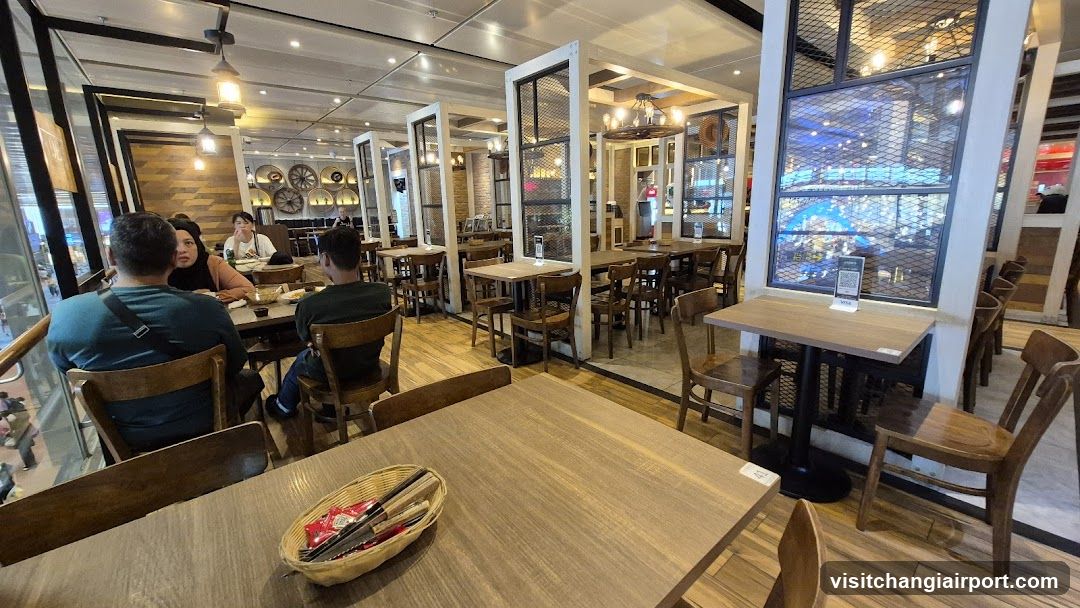 Restaurant Interior with Wooden Tables and Chairs