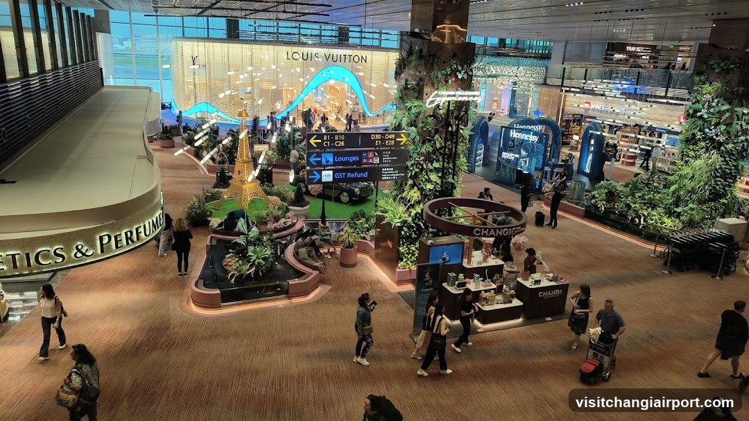 Airport Terminal Interior with Shops and Landscapes