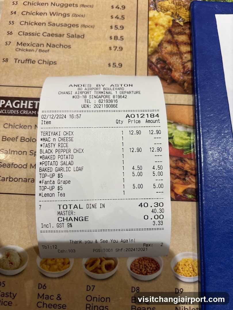 Restaurant Receipt and Menu Display