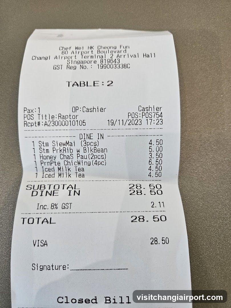 Receipt from Changi Airport Terminal 2