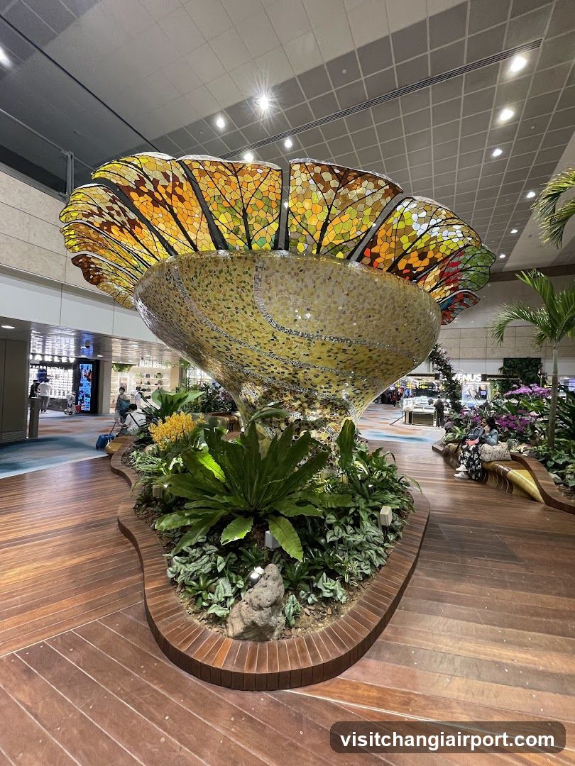 Stained Glass Flower Installation in Airport Terminal