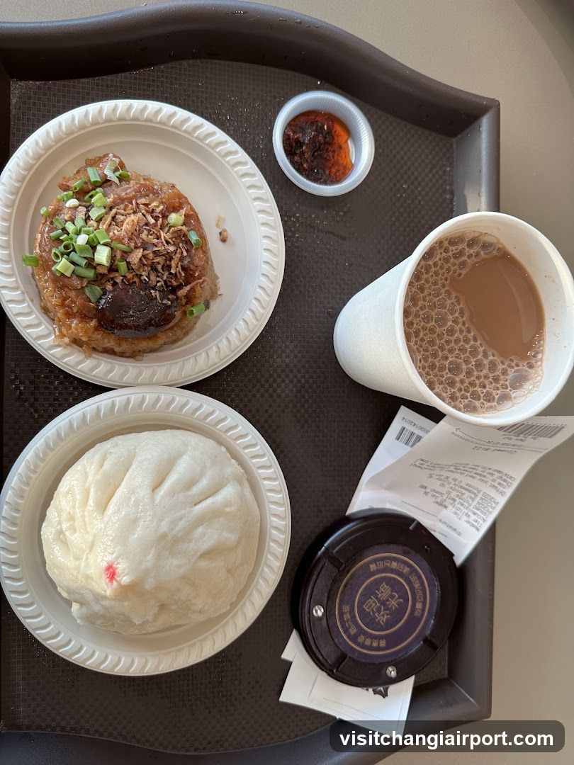 Breakfast Tray with Steamed Bun and Rice Dish