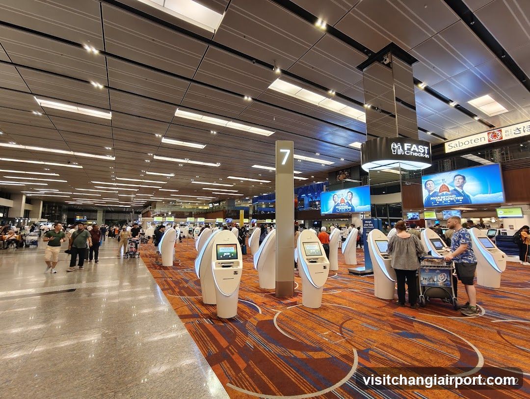 Airport Check-in Area with Self-Service Kiosks