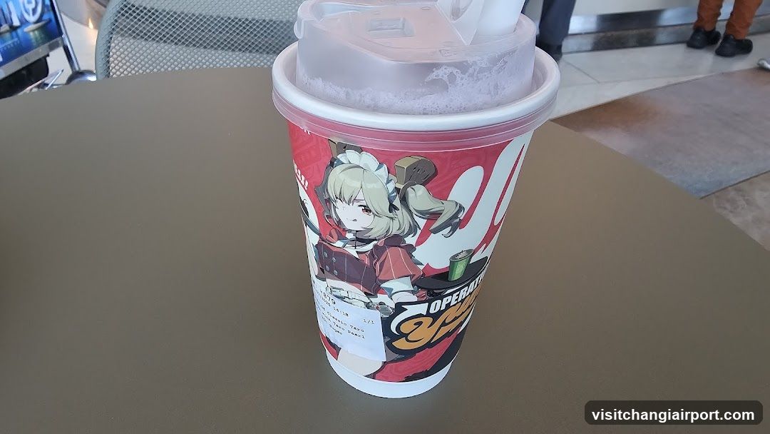 Anime-themed drink cup on table