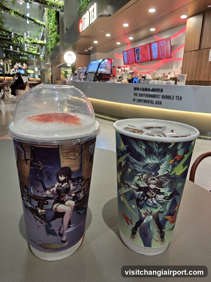 Bubble Tea Shop Interior with Character-Themed Cups