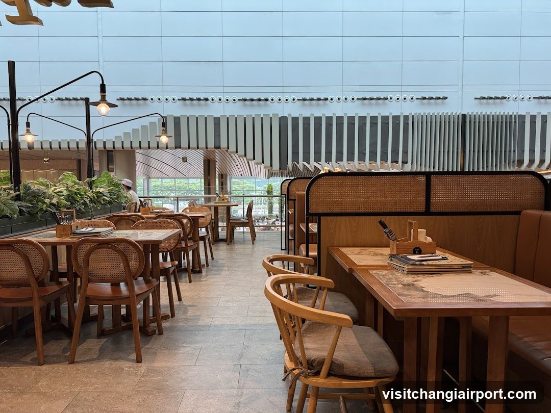 Restaurant Interior with Wooden Furniture and Modern Lighting