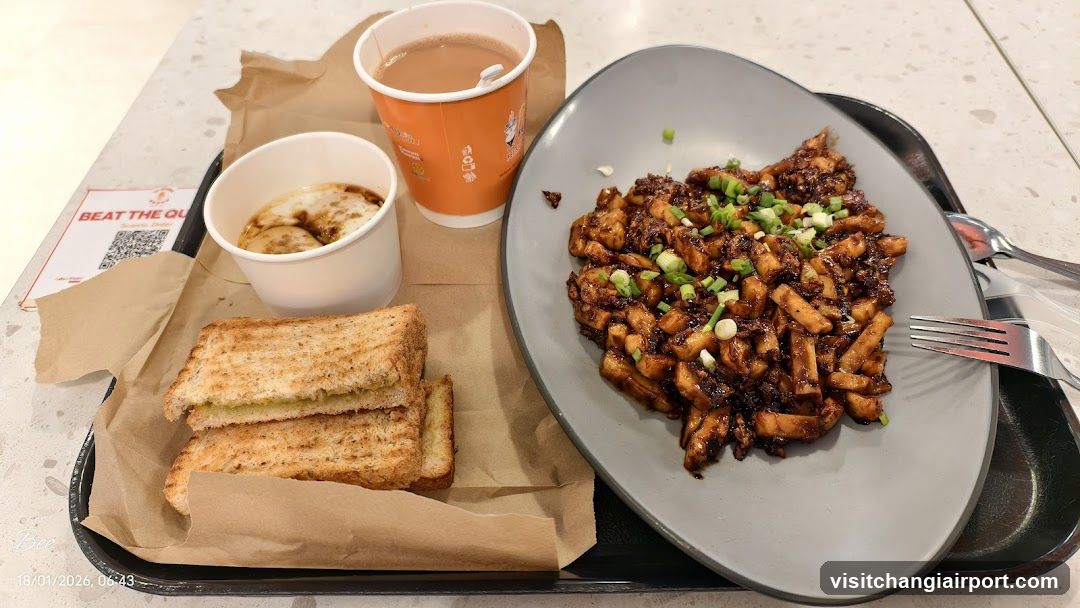 Food Tray with Toast and Stir Fry