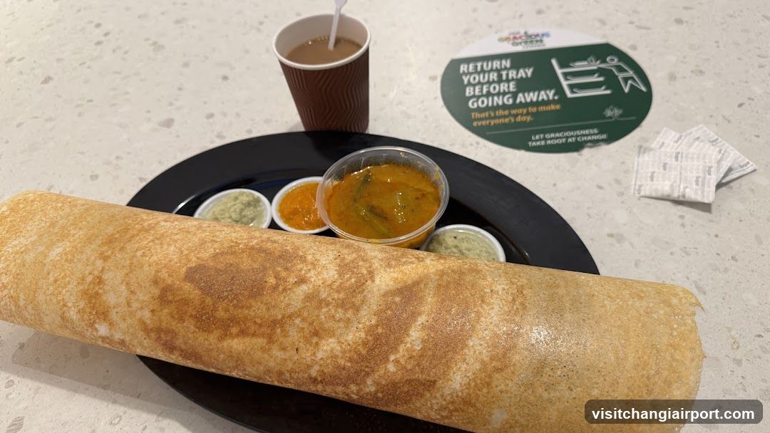 Dosa Meal with Chutney and Tea