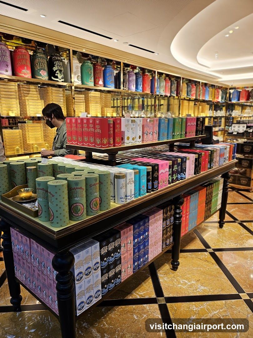 Interior of a tea shop with extensive product display