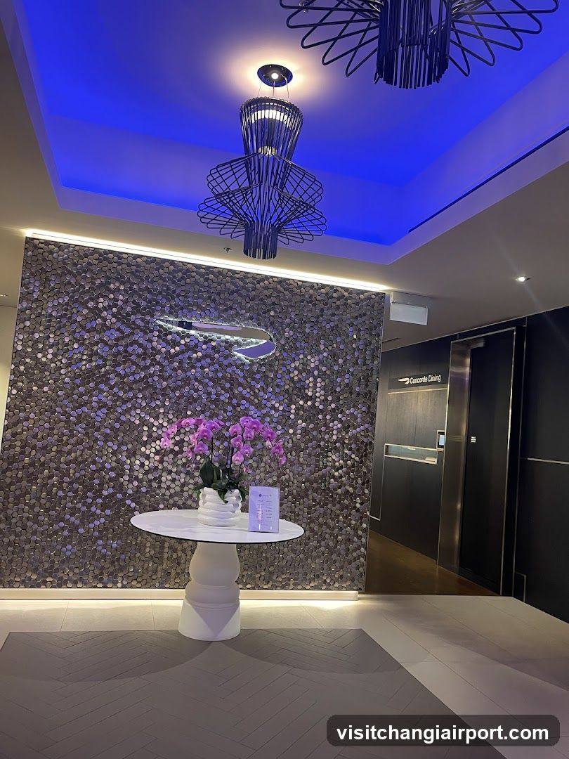 Lobby Interior with Decorative Wall and Chandelier
