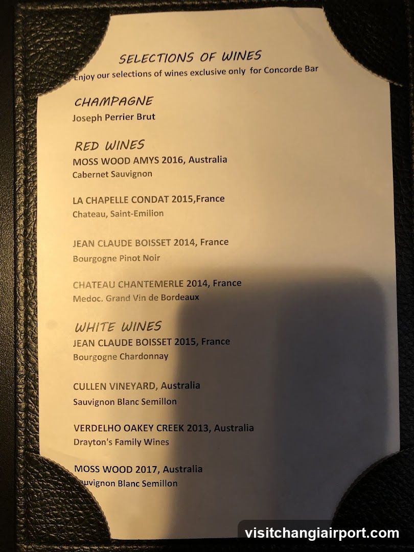Selections of Wines Menu