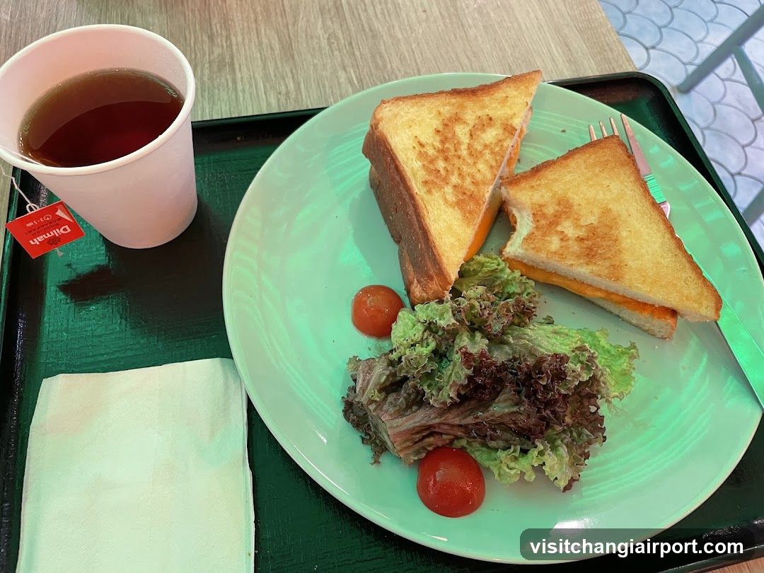 Grilled Sandwich with Salad and Tea