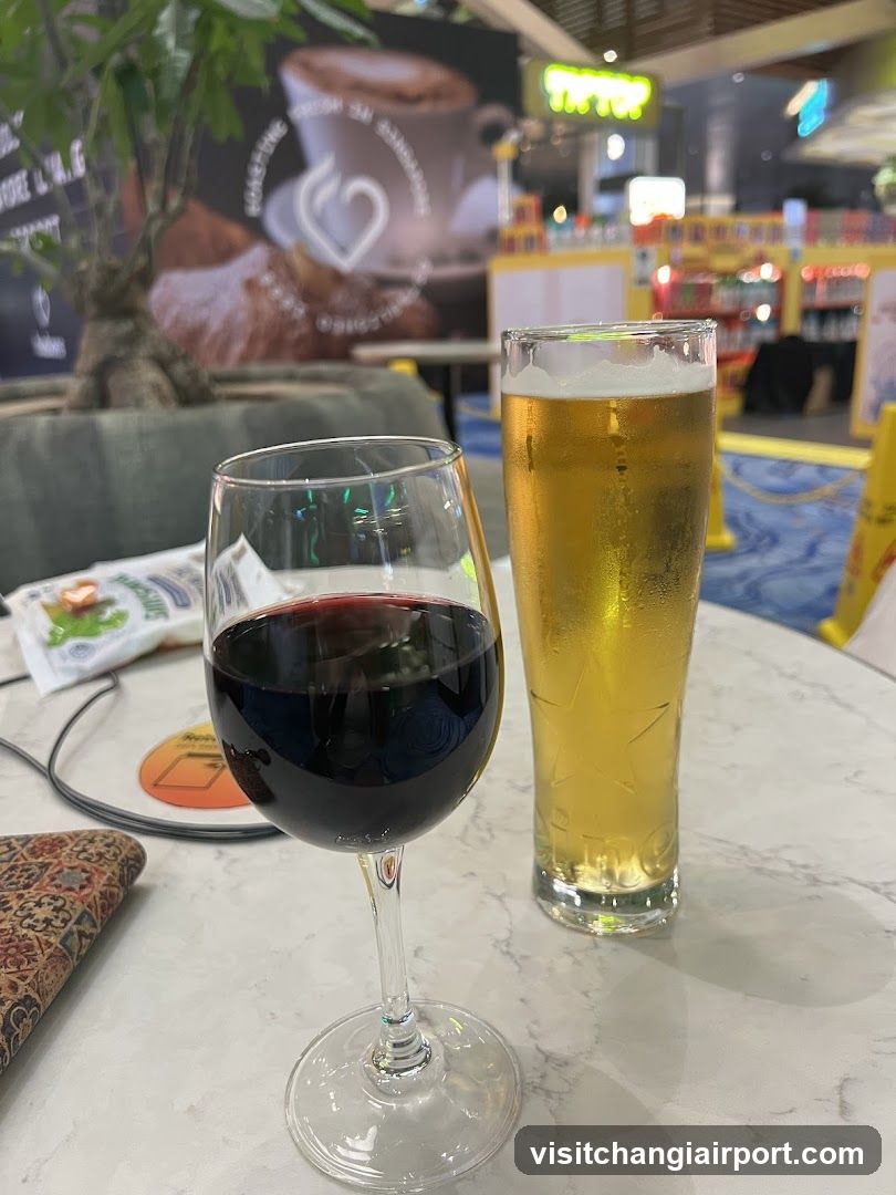 Red Wine and Beer at a Cafe