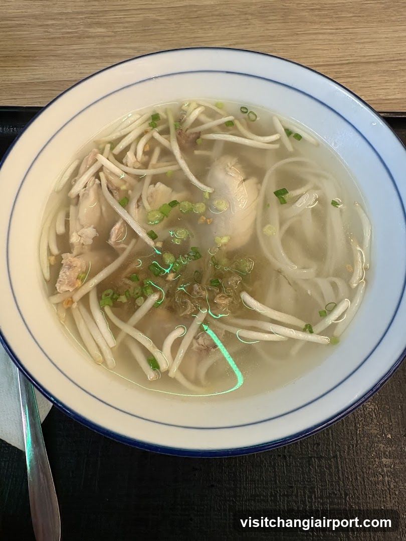Bowl of Noodle Soup with Bean Sprouts and Chicken