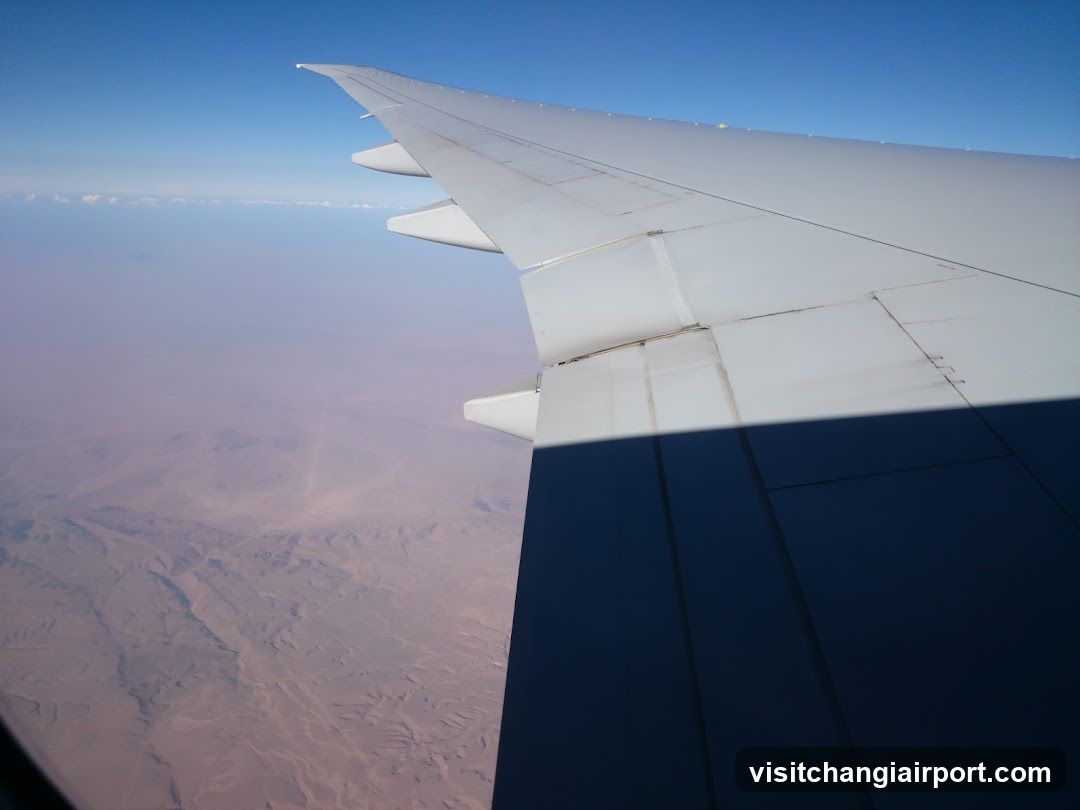 Aerial View of Desert Landscape from Airplane Window
