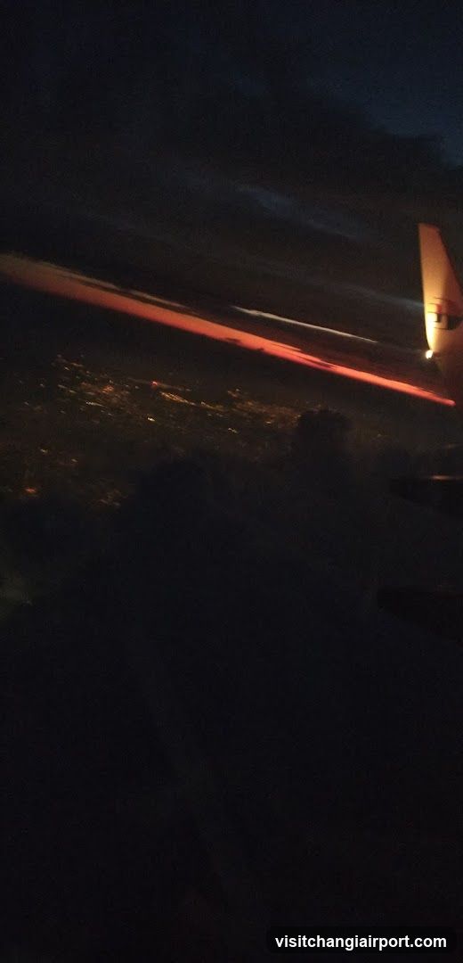 Night flight view from airplane window