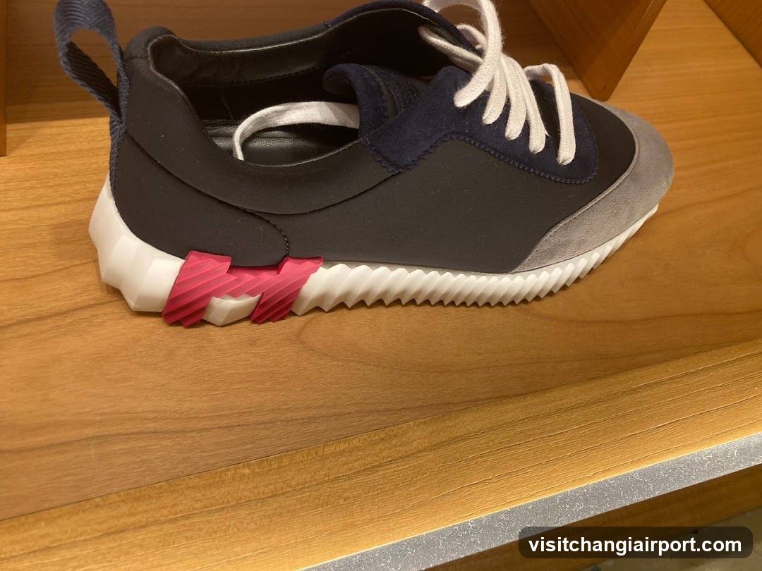 Sneaker on wooden shelf