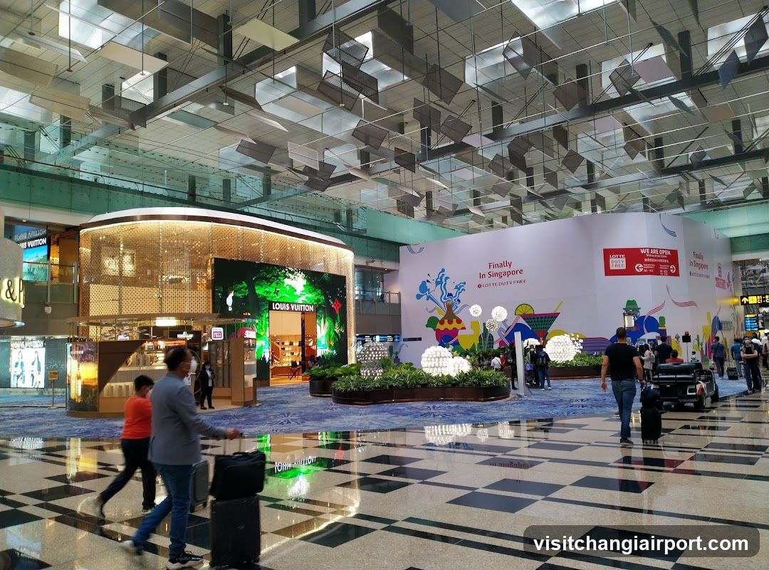 Airport Terminal Interior with Branding and Storefronts