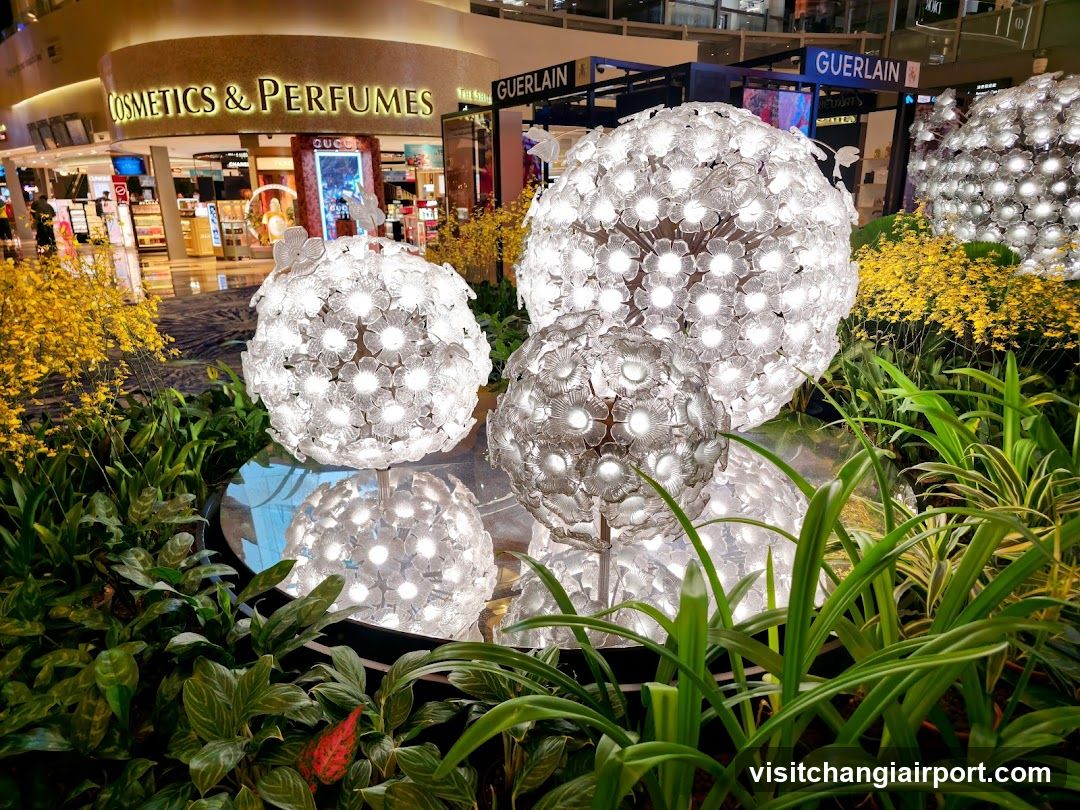 Lighted Spheres in Mall Garden