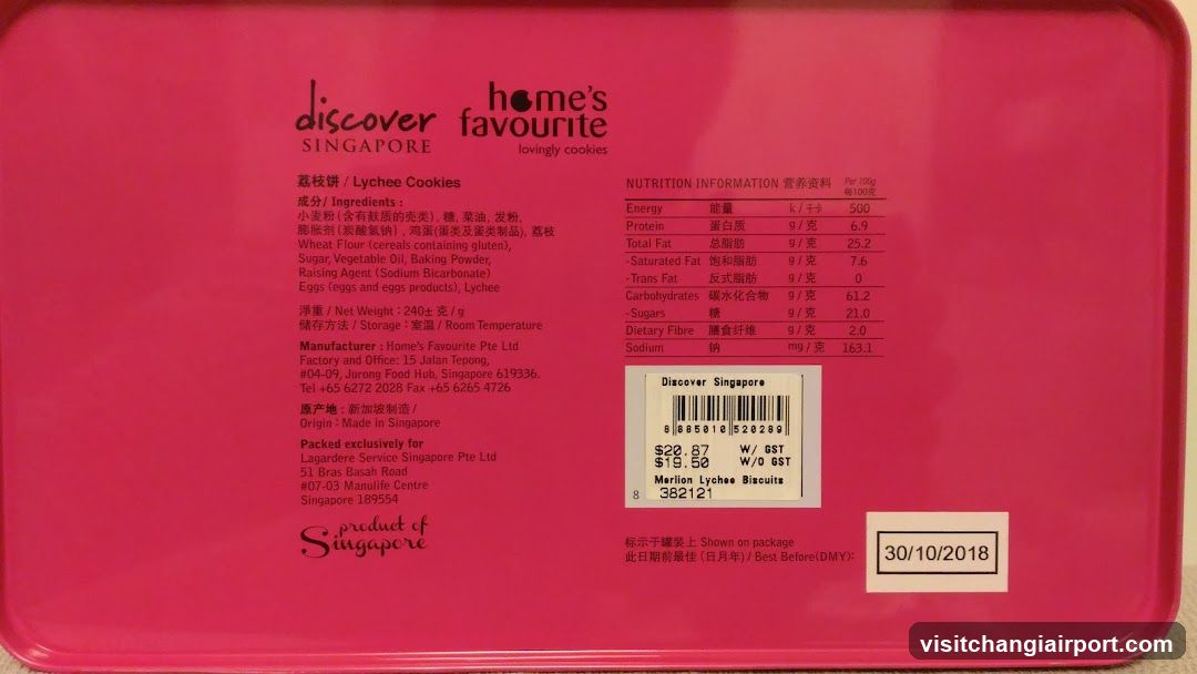 Discover Singapore Lychee Cookies Tin Back Label